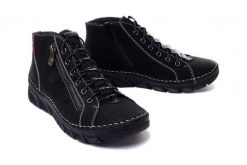 RIEKER 55048-00 black, trzewiki damskie. Czarne botki damskie Rieker, na zimę, bez obcasa, bez zapięcia. Za 349.90 zł.