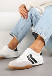 Białe Sneakersy w Stylu Tenisówek z Paskami na Boku Cholewki Aitoria. Białe obuwie sportowe damskie Renee, bez zapięcia, tenisowe. Za 79.99 zł.