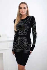 Sukienka dzianinowa ze złoto-srebrnym wzorem z cyrkonii czarna. Czarne sukienki damskie KESI, bez wzorów, z dzianiny, eleganckie, bez ramiączek. Za 297.97 zł.