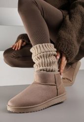 Ciemnobeżowe Śniegowce z Niską Cholewką Retira. Brązowe śniegowce damskie Renee, z jeansu, przed kostkę. Za 69.99 zł.