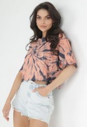 Różowy Krótki T-shirt z Nadrukiem Tie-Dye Comara. Czerwone t-shirty damskie Born2be, xl, bez wzorów, bez kołnierzyka. Za 14.99 zł.