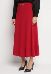 Bordowa Rozkloszowana Spódnica z Wysokim Stanem Ozdobiona Paskiem z Klamrą Lobir. Czerwone spódnice damskie Born2be, na co dzień, uniwersalny, bez wzorów, eleganckie, maxi. Za 69.99 zł.