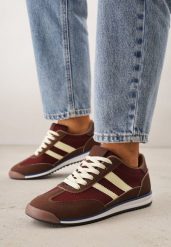 Brązowe Sneakersy z Geometrycznym Motywem Jannata. Brązowe obuwie sportowe damskie Born2be, z dresówki, bez zapięcia. Za 99.99 zł.