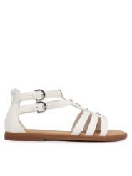 Geox Sandały Jr Sandal Karly J6535D 000BC C0653 D Biały. Białe sandały dziewczęce Geox, ze skóry, bez obcasa, bez zapięcia. Za 309.99 zł.