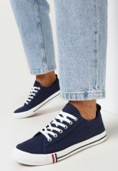 Granatowe Trampki przed Kostkę Leylatia. Niebieskie trampki damskie Born2be, bez wzorów, z jeansu, przed kostkę, bez zapięcia. Za 44.99 zł.