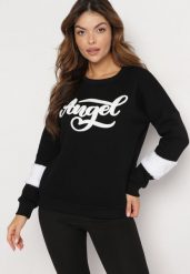 Czarna Bawełniana Bluza z Nadrukiem Kalike. Czarne bluzy damskie Born2be, z aplikacjami, z bawełny, bez kaptura. Za 89.99 zł.