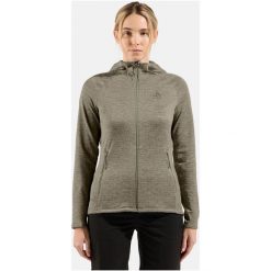 Bluza damska Odlo TENCIA Mid layer hoody full zip. Szare bluzy damskie ODLO, l, bez wzorów, z polaru, z kapturem. Za 479.99 zł.