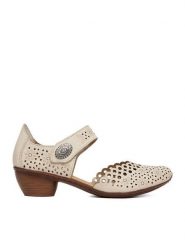 Rieker Półbuty 43753-60 Beżowy. Brązowe czółenka damskie Rieker, bez wzorów, ze skóry, bez obcasa, na obcasie, bez zapięcia. Za 319.99 zł.