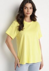 Żółty T-shirt z Bawełny w Klasycznym Stylu Tulseli. Żółte t-shirty damskie Born2be, uniwersalny, bez wzorów, z bawełny, bez kołnierzyka. Za 39.99 zł.