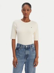 Tommy Hilfiger T-Shirt WW0WW47308 Écru Slim Fit. T-shirty damskie Tommy Hilfiger, m, bez wzorów, z wiskozy, bez kołnierzyka. Za 249.99 zł.
