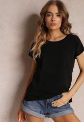 Czarny T-shirt z Krótkim Rękawem Bawełniany Telarosa. Czarne t-shirty damskie Renee, l, bez wzorów, z bawełny, bez kołnierzyka. Za 29.99 zł.