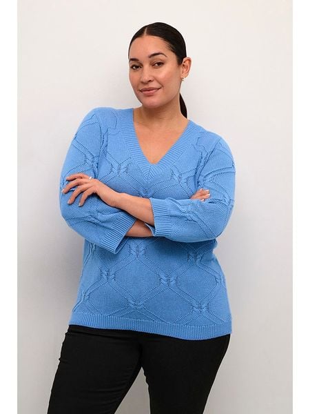 KAFFE curve Sweter w kolorze błękitnym rozmiar: S. Niebieskie swetry klasyczne damskie KAFFE curve, s, bez kołnierzyka. Za 69.91 zł.