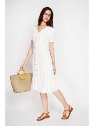 Le Jardin du Lin Lniana sukienka w kolorze białym rozmiar: 42. Białe sukienki damskie Le jardin du lin, bez wzorów, ze lnu, bez ramiączek. Za 152.99 zł.