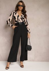 Czarno-Różowy Długi Kombinezon z Kontrastową Górą i Pasem w Talii Bintia. Czarne sukienki damskie Renee, bez wzorów, eleganckie, bez ramiączek. W wyprzedaży za 107.99 zł.