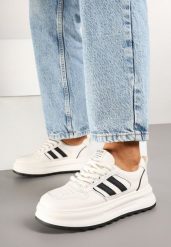 Beżowo-Czarne Sneakersy z Geometrycznym Wzorem Fonawia. Brązowe obuwie sportowe damskie Renee, z jeansu, bez zapięcia. Za 79.99 zł.