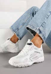 Białe Sneakersy Ozdobione Tłoczoną Cholewką Pillitha. Białe obuwie sportowe damskie Renee, z jeansu, bez zapięcia. Za 74.99 zł.
