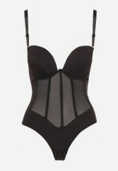 Czarne Dopasowane Body z Siateczkowymi Zdobieniami Lunadriela. Czarne body i gorsety Born2be, z aplikacjami, z jeansu. Za 59.99 zł.