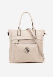 Ciemnobeżowa Torebka Shopperka z Metaliczną Aplikacją i Dodatkowym Paskiem na Ramię Idalenna. Brązowe shopper bag Born2be, z jeansu, na ramię, zdobione, bez dodatków. Za 99.99 zł.