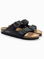 BACKSUN Klapki "Bali" w kolorze czarnym rozmiar: 36. Czarne klapki damskie Backsun, bez wzorów, ze skóry, z otwartym noskiem, bez obcasa, bez zapięcia. Za 130.99 zł.