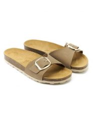 Mandel Skórzane klapki "Agata" w kolorze szarobrązowym rozmiar: 41. Brązowe klapki damskie Mandel, bez wzorów, z nubiku, z otwartym noskiem, bez obcasa, bez zapięcia. Za 130.99 zł.