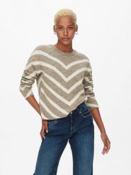 ONLY Sweter w kolorze szarobrązowo-kremowym rozmiar: XS. Brązowe swetry klasyczne damskie Only, xs, bez kołnierzyka. Za 87.81 zł.