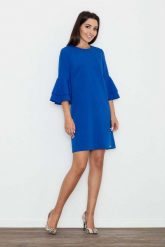Niebieska Elegancka Sukienka z Hiszpańskim Rękawem. Niebieskie sukienki damskie Figl, bez wzorów, z materiału, eleganckie, bez ramiączek. Za 269.00 zł.