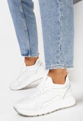 Białe Sneakersy na Grubej Podeszwie z Metalicznymi Wstawkami i Sznurowaniem Aelria. Białe obuwie sportowe casual damskie Born2be. Za 119.99 zł.