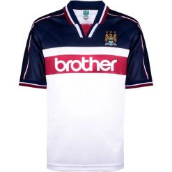 Koszulka wyjazdowa Manchester City Mcfc Fw 1998, mieszanka wielokolorowa. Białe bluzki damskie Erima, bez wzorów, z materiału, eleganckie, bez kołnierzyka, bez ramiączek. Za 253.99 zł.