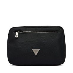 Kosmetyczka Guess. Czarne kosmetyczki damskie Guess, z aplikacjami, z materiału. Za 269.99 zł.
