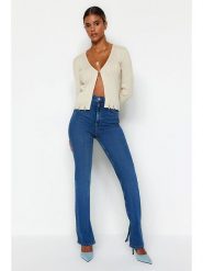 Trendyol Dżinsy - Slim fit - w kolorze niebieskim rozmiar: 40. Niebieskie jeansy damskie Trendyol, z podwyższonym stanem. Za 175.67 zł.