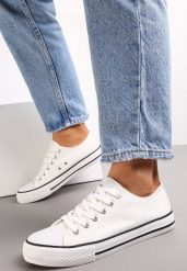 Biało-Czarne Trampki Lakellet. Białe trampki damskie Renee, bez wzorów, z gumy, przed kostkę, bez zapięcia. Za 54.99 zł.