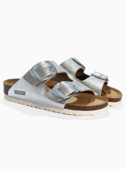 BACKSUN Klapki "Londrina" w kolorze srebrnym rozmiar: 36. Szare klapki damskie Backsun, bez wzorów, z otwartym noskiem, bez obcasa, bez zapięcia. Za 130.99 zł.