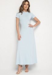Jasnoniebieska Sukienka o Taliowanym Kroju z Krótkim Rękawem Liravise. Niebieskie sukienki damskie Born2be, bez wzorów, eleganckie, bez ramiączek. W wyprzedaży za 101.99 zł.