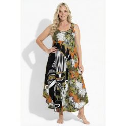 Damskie Sukienka midi maska krój trapezowy okrągły dekolt bez rękawów. Czarne sukienki damskie Ulla Popken, bez wzorów, z materiału, sportowe, bez ramiączek. Za 279.99 zł.