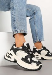 Czarno-Beżowe Sneakersy na Grubej Tłoczonej Podeszwie z Geometrycznym Motywem Soloria. Czarne obuwie sportowe damskie Born2be, z jeansu, bez zapięcia. Za 109.99 zł.