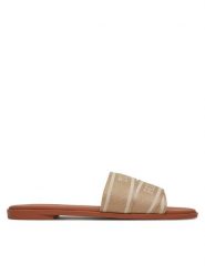 Tommy Hilfiger Klapki Webbing Mule FW0FW08421 Beżowy. Brązowe klapki damskie Tommy Hilfiger, bez wzorów, z materiału, bez obcasa, bez zapięcia. Za 319.99 zł.