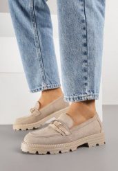 Beżowe Mokasyny Ozdobione Klamrą Wildbluff. Brązowe mokasyny damskie Born2be, z jeansu, bez obcasa. Za 99.99 zł.