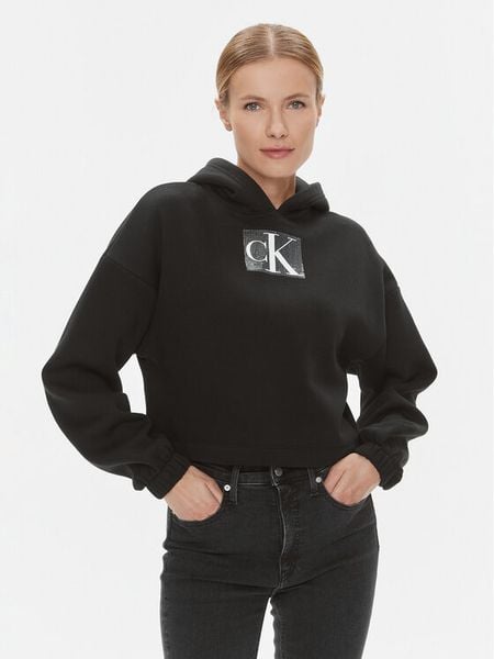 Calvin Klein Jeans Bluza J20J222962 Czarny Regular Fit. Czarne bluzy damskie Calvin Klein Jeans, s, bez wzorów, z bawełny, bez kaptura. Za 387.99 zł.