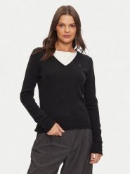 Tommy Hilfiger Sweter WW0WW43505 Czarny Regular Fit. Czarne swetry klasyczne damskie Tommy Hilfiger, l, z wełny, bez kołnierzyka. Za 389.99 zł.