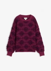 Sweter o kroju pudełkowym. Czarne swetry klasyczne damskie bonprix, z żakardem, bez kołnierzyka. Za 119.99 zł.