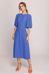 Elegancka sukienka koktajlowa bufiaste rękawy niebieska. Niebieskie sukienki damskie Stylove, bez wzorów, z elastanu, eleganckie, bez ramiączek. Za 509.00 zł.
