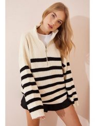 Happiness Istanbul Sweter w kolorze kremowym rozmiar: onesize. Brązowe swetry klasyczne damskie Happiness Istanbul, bez kołnierzyka. Za 86.16 zł.