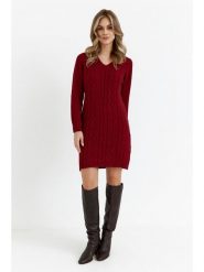 Made of emotion Sukienka dzianinowa w kolorze bordowym rozmiar: L/XL. Czerwone sukienki damskie Made Of Emotion, bez wzorów, z dzianiny, bez ramiączek. Za 143.56 zł.