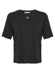MOSS COPENHAGEN Koszulka "Melea Icon" w kolorze czarnym rozmiar: XS/S. Czarne bluzki damskie Moss Copenhagen, s, bez wzorów, z bawełny, bez kołnierzyka, bez ramiączek. Za 41.69 zł.