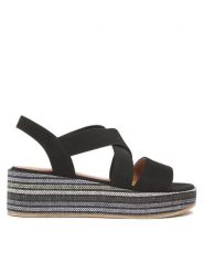 Clara Barson Sandały LIVIA WS22127-03 Czarny. Czarne sandały damskie Clara Barson, bez wzorów, z materiału, bez obcasa, na koturnie, bez zapięcia. Za 129.99 zł.