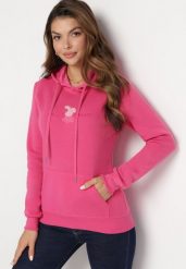 Różowa Ocieplona Bluza Kangurka z Kapturem i Pluszową Naszywką Dysineia. Czerwone bluzy damskie Born2be, l, z aplikacjami, z polaru, z kapturem. Za 84.99 zł.