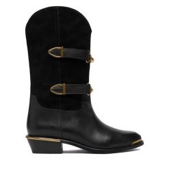 Botki Badura. Czarne botki damskie Badura, bez obcasa, na słupku, bez zapięcia. Za 599.99 zł.