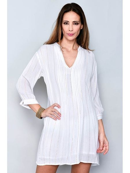 H.H.G. Sukienka w kolorze białym ze wzorem rozmiar: L. Białe sukienki damskie H.H.G., bez wzorów, z wiskozy, bez ramiączek. Za 43.88 zł.