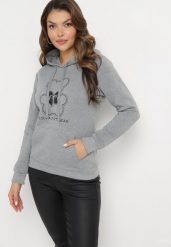 Szara Klasyczna Bluza z Polarem i Kapturem Wkładana Przez Głowę i Ozdobiona Nadrukiem Lettora. Szare bluzy damskie Born2be, m, bez wzorów, z polaru, z kapturem. Za 44.99 zł.