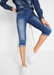 Dżinsy Straight Mid Waist, cropped. Niebieskie jeansy damskie bonprix. Za 97.99 zł.